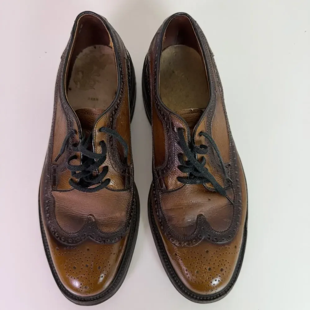 Vintage Nunn Bush Two Tone Brown Wingtip Brogue Oxford Dress Shoes Mens 7.5D USA